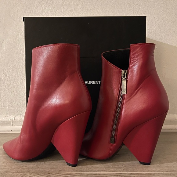Authentic Saint Laurent YSL Niki Point Toe French Burgundy Booties Boots Size 39 - Picture 2 of 5